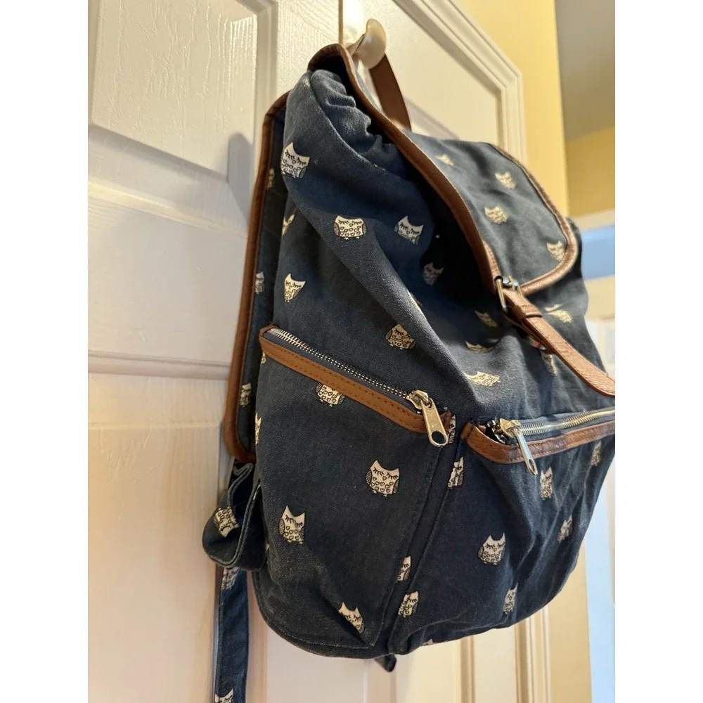 Mudd Blue‎ Denim Owl Print Backpack